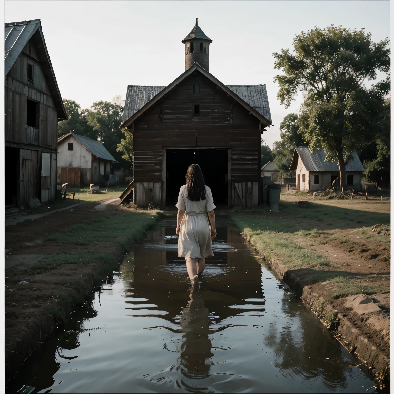 An empty farm at the end of the village, epic creepy atmosphere. Sawa glimpse of a woman. Looking for water to drink. He came on the right of the water filter.
