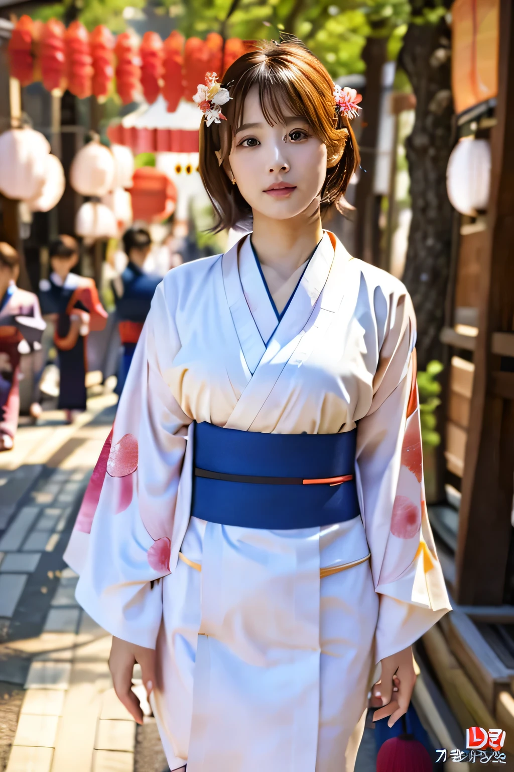 (Summer kimono:1.5)、(Japanese festivals:1.5)、(Full-body photo:1.5)、highest quality, Photorealistic, Very detailed, finely, High resolution, 8K Wallpaper, Professional, High level of detail, ((One 18 year old girl:1.2)), Slender Japanese women,Pretty lips, (Beautiful long lashes:1.2)、Detailed clavicle, Perfect Face, (Cute short bob hair:1.5),Top Quality,Ultra-clear resolution,Clear Eyes,Sunburned skin,Perfect large breasts,have perfect legs,