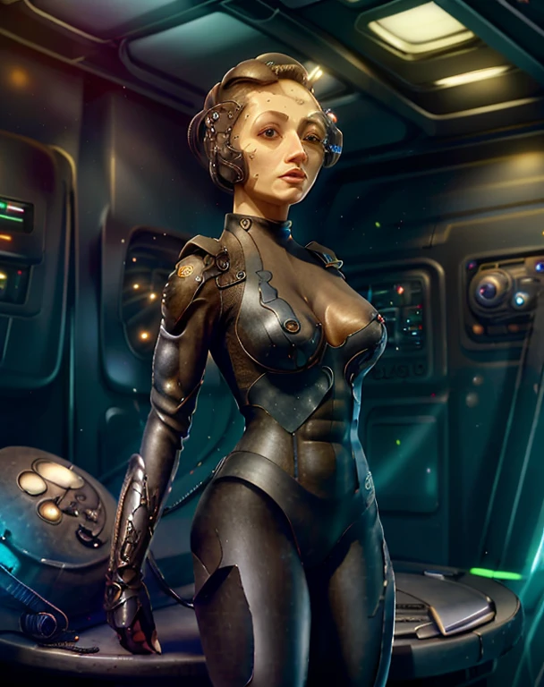 , ((linda_park )),(( black hair)), blue eyes, science fiction, realistic, cyborg:1.2, black bodysuit, at a , new year's eve, , artstation, pixiv, digital art, digital painting
