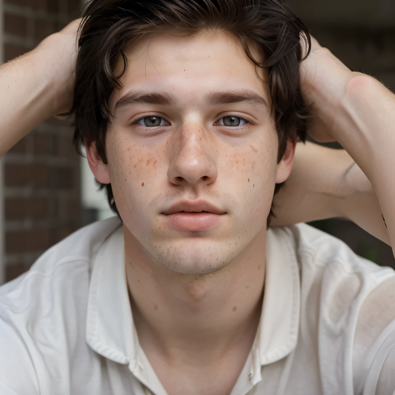20 year old white guy with freckles with dark brown eyes and black hair