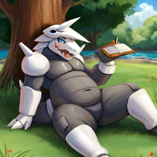 Pokemon Aggron, surprised, cute, reclining, out of shape, 