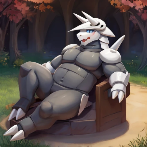 Pokemon Aggron, surprised, cute, reclining, out of shape, 