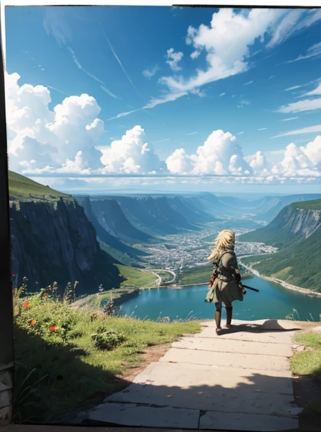 long shot scenic professional photograph of Cinematic scene, hero view, Tanya Degurechaff, Youjo Senki action pose, detailed background, masterpiece, best quality, high quality, highres, absurdres, perfect viewpoint, highly detailed, wide-angle lens, hyper realistic, with dramatic sky, polarizing filter, natural lighting, vivid colors, everything in sharp focus, HDR, UHD, 64K