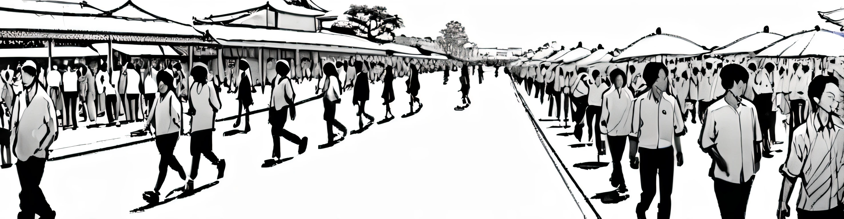 {{masterpiece, best quality}}, a crowded of Asian people walking ink sketch isolated on a white background sketching panorama full view