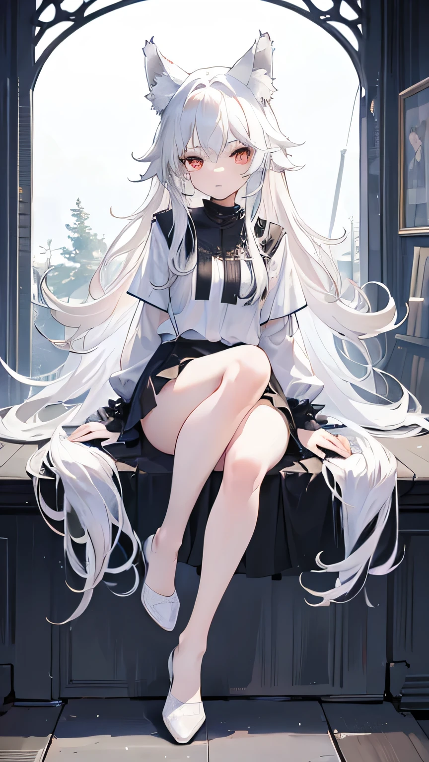 masterpiece,high quality:1.2,(whole body:1.2),((Wolf Ears)),(young woman),cute,((whole body)),Alone,girl,(Long white hair:1.3),(Disheveled Hair:1.2),(I&#39;m eating:1.5),(With scornful eyes:1.4),(Sky Eyes 1.3),(Red Eyes:1.2),(Face focus:1.3), (Super smile:1.3),(Gentle features:1.3),(Long white hair:1.3), My hair is messy,((Clear Eyes)),(Red eyes:1.3), (Perfectly detailed eyes:1.3),((Perfect hands)),(Anime Big Tits),(Luminous),Dynamic Angle,Dynamic Pose,((Shine of light)),((photo shoot)),(feminine:1.4),(beautiful:1.4),(Charm:1.3),(Light background)