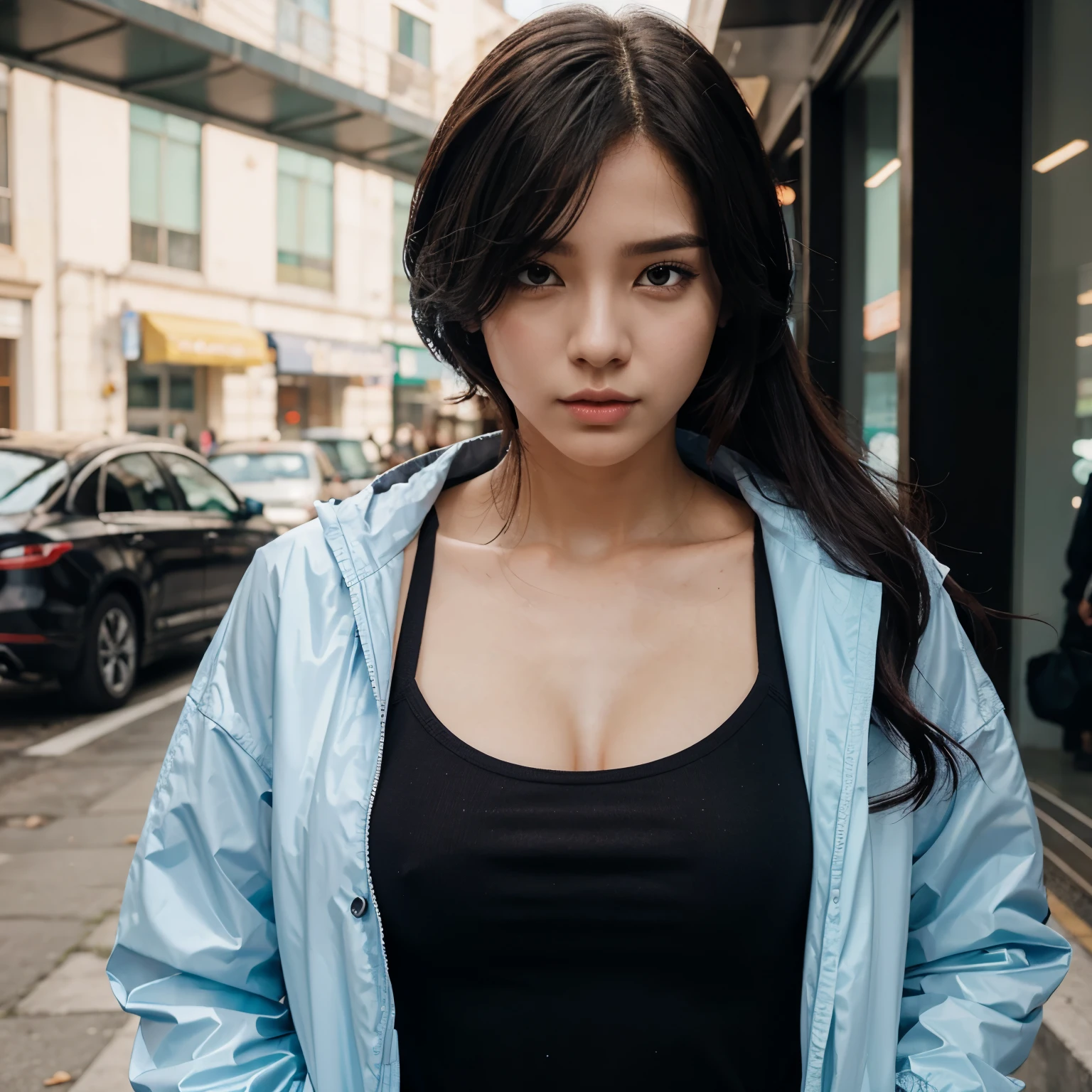 Crie uma personagem feminina com o estilo de arte da webtoon de Wind Breaker.