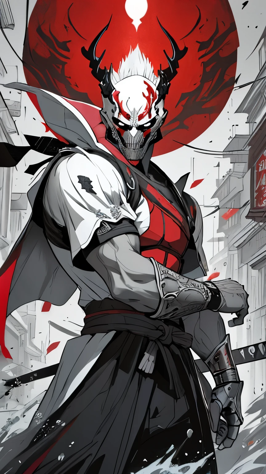 Create a hyper-detailed 4K resolution digital artwork featuring a skeletal warrior in a samurai-style red suit. The artwork should depict a determined face portrait of the warrior at street level. The lighting should be dynamic, highlighting the intricate details of the character. The overall style should resemble splash art with triadic colors and deep color tones. The artwork should have a storybook style with muted colors. The warrior should have no hair. Please recommend the best camera model and lens for capturing the artwork.