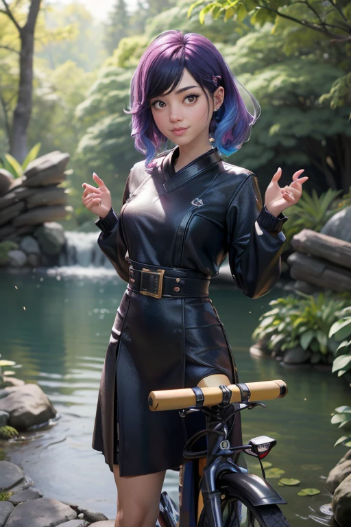 (shampoowaifu: 1), hermoso, sonrisa, pose casual, cabello lila, provocativa,ojos desafiantes, ojos brillantes, traje largo chino, vestido, montando bicicleta, repartiendo comida a domicilio
(realista: 1.2), (realismo), (obra maestra: 1.2), (mejor calidad), (ultra detallado), (8k, 4k, intrincado), (disparo de cuerpo completo: 1), (85mm), light particles, (muy detallado: 1.2), (cara detallada: 1.2), (Libertino), ojos lila coloridos y detallados
(Japanese garden house)(fondo detallado), (dynamic angle: 1.2), (dynamic pose: 1.2),
