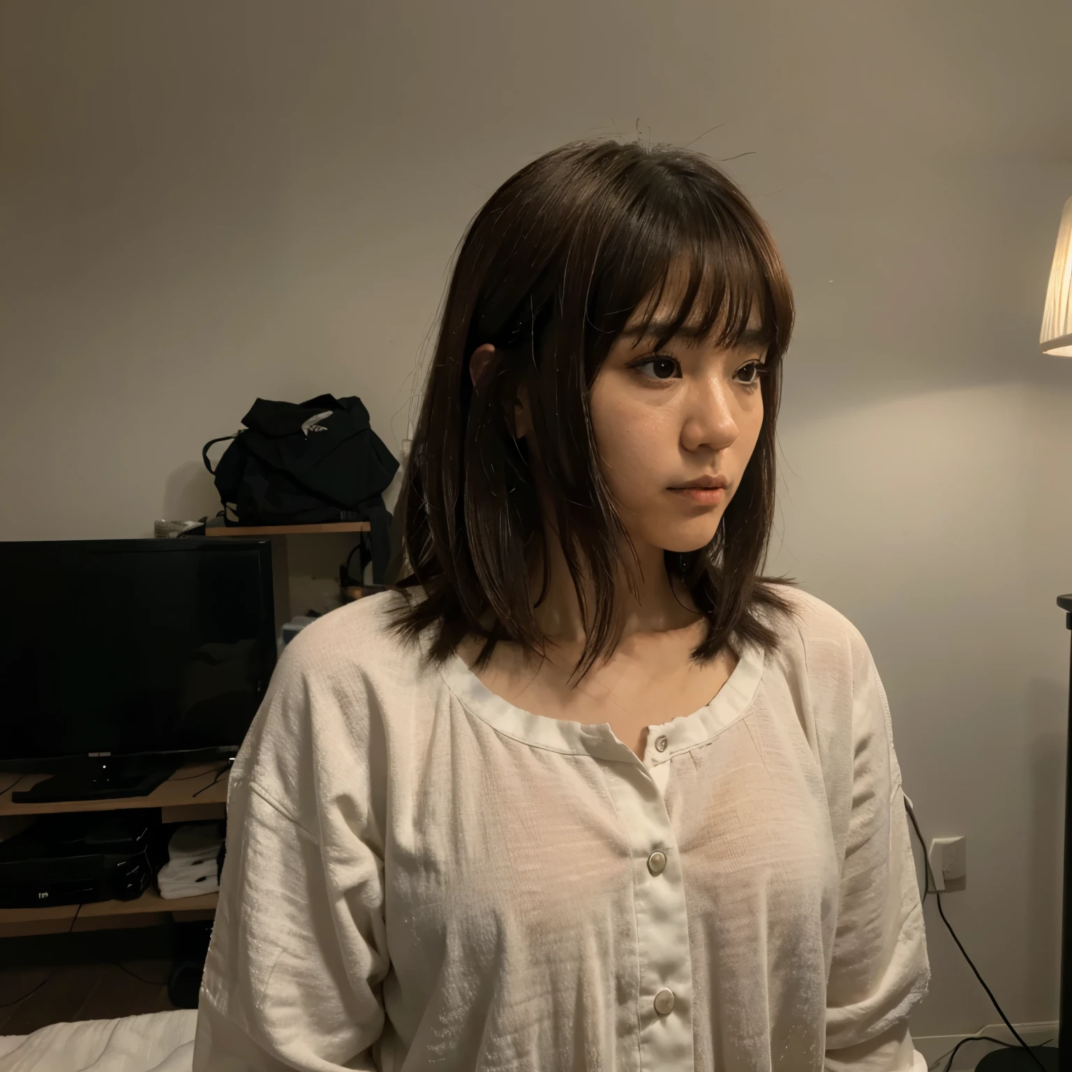 Satoru gojo abrazando a una mujer de baja estatura de pelo negro, demasiado largo y ondulado, light brunette skin brown eyes
