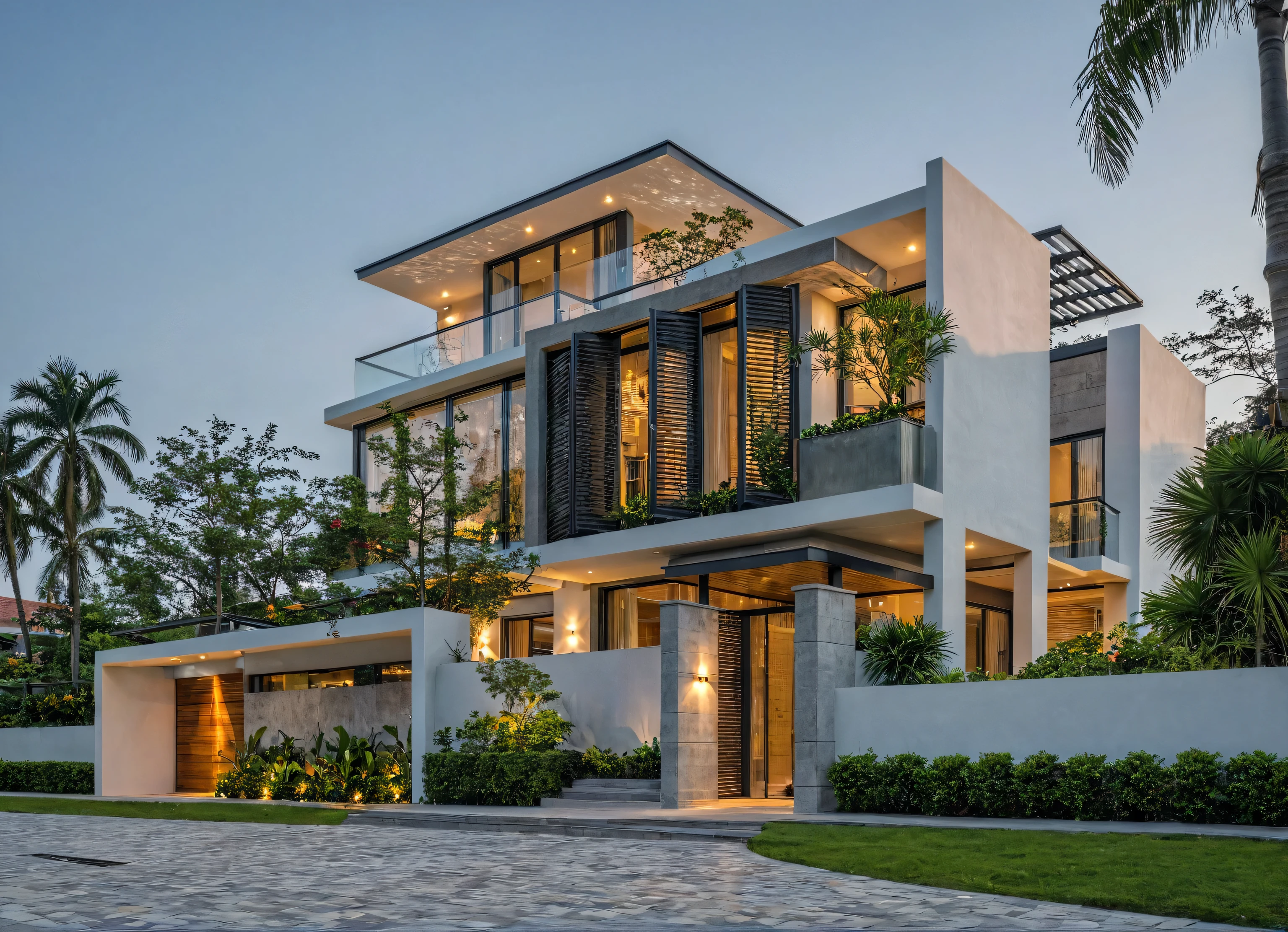 Masterpiece, high quality, best quality, authentic, super detail, outdoors, onestoreyvillaXL, aiaigroup, house style modern on the street ,stairs, white wall ,road,pavement, grass, trees, sky, cloud, (daylight:1.1)

