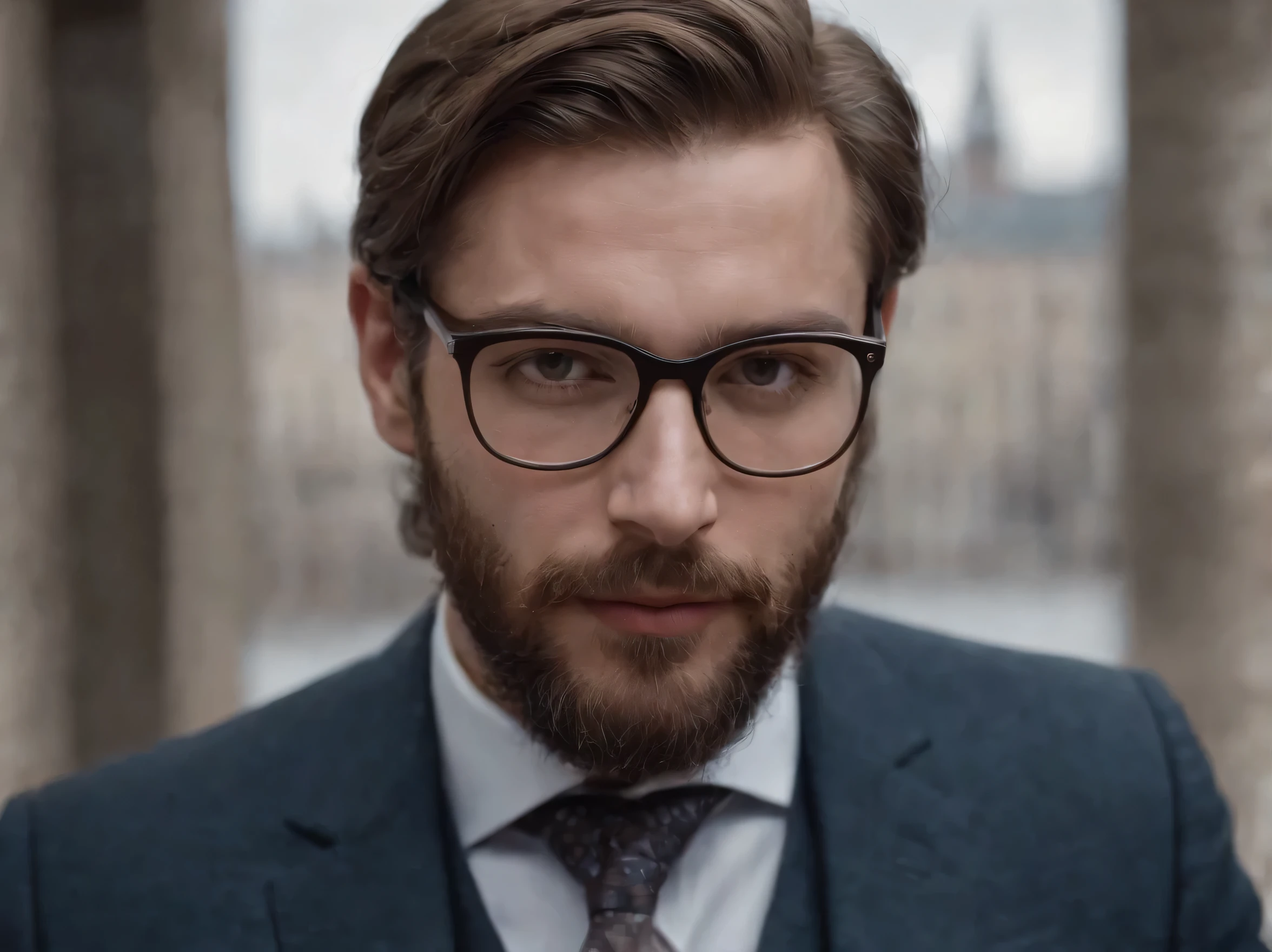 Arafed man with beard and glasses in suit, Vladimir mudou-se, freudiano, inspirado em Albert Bertelsen, Luciano Freud, Rodolfo Belarski, Acionismo vienense, Konstantin Porubov, Laszlo, inspired by László Eloquente, edouard caplain, oil painting, 4k high resolution, cores vibrantes