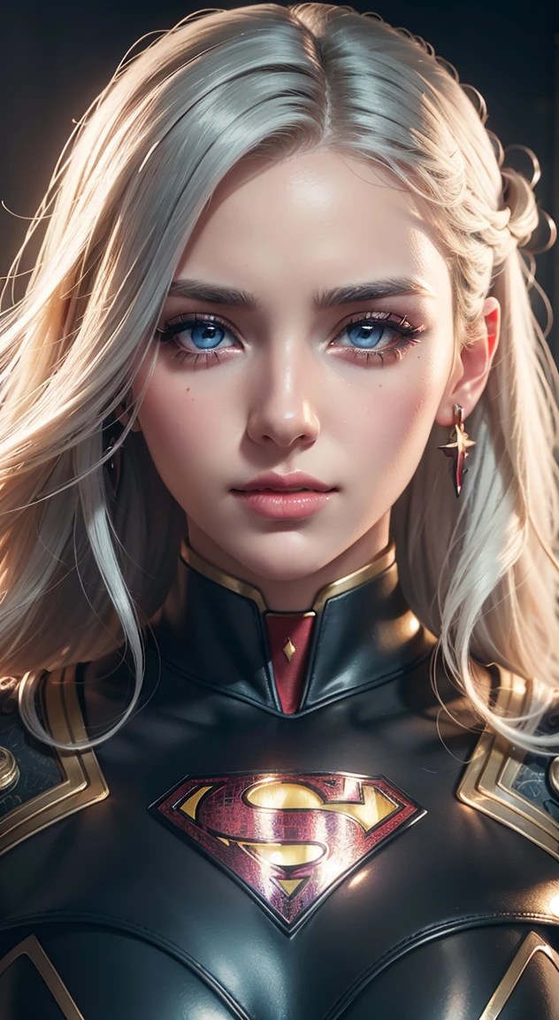 Portrait of a beautiful girl with wavy white hair, wearing a formal black dress with metal parts, red eyes, monograms in the background, digital painting, dark colors, 8k, complex details, vintage, retro futuristic style, sharp focus on the center, pastel colors, art station, (sci-fi, future, future theme), (facial expression looking with disdain), (detailed illustration) best quality, masterpiece, (realistic:1.2), 1 girl, random hair color, random vampire eyes color, bright skin, beautiful skin, red color lip, Front, detailed face, beautiful eyes, wear golden black mechanical Superman suit, Transparent, Sexy, best quality, masterpiece, (realistic:1.2), 1 girl, detailed face, beautiful eyes, [(Transparent background:1.5)::5], (((masterpiece))), (((best quality))),(((extremely detailed))), illustration, 1girl, solo, mysterious, multi-color eyes, detailed eyes, hyper detailed, light smile, highly detailed, beautiful, small details, ultra detailed, best quality, intricate, 4k, 8k, trending on art station, good anatomy, beautiful lighting,