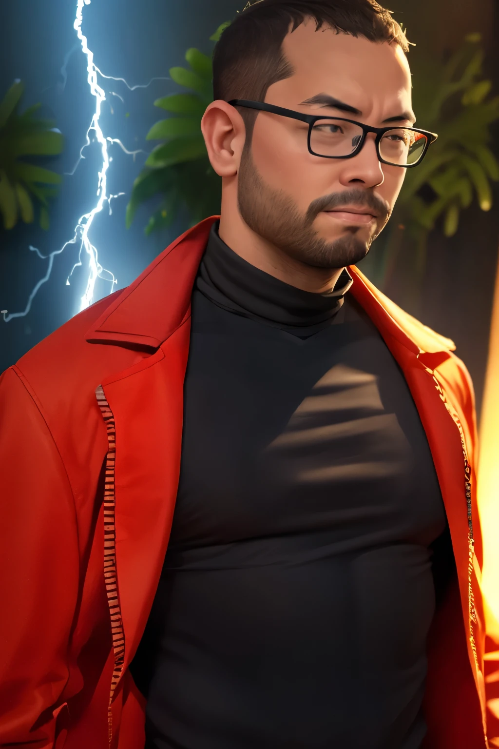 george pei, 1boy, solo, 40 years old male, mature male, masterpiece, spacenoid king, gentleman, god, realistic, dilf, realistic shading, smooth lightning, hdr, 8k, absurdres, high quality, insane detail, body accessoires, elegant, wallpaper, round face, short beard, stumble, glasses, big chest, big abs, muscular,