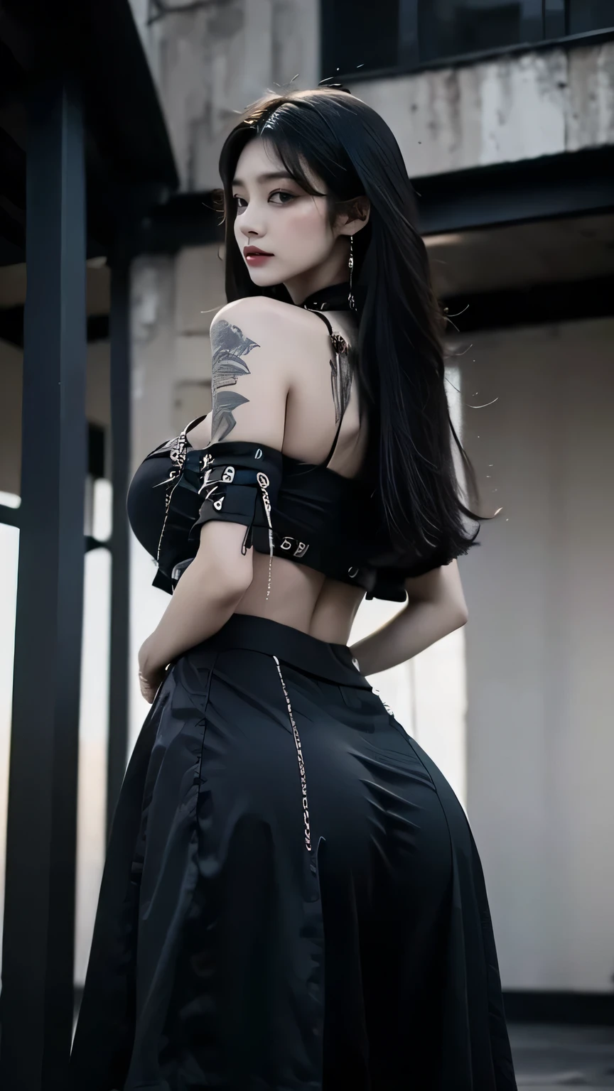 1girl, korean model women, messy hair, plumpy body, perfect body, tall body, (large breast:1.3), (medium butt:1.3), flirting pose, indoor, gothic interior background, gothic military dress, stylish, gothic style, gothic hair style, black hair, eye reflection, (gothic style makeup), gothic style jewellery, sleepy, bored, looking the audience, sfw, Fujicolor, masterpiece, ccurate, anatomically correct, textured skin, super detail, 4K