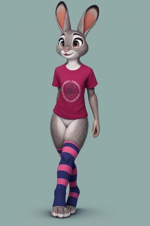 judy hopps,bragas ajustadas,Camiseta,postura de las patas,Long socks with blue lines.