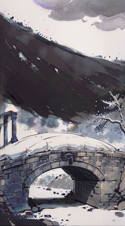 Bridge over the River,Solar terms,winter solstice,culture,Ink,mores,Elegant