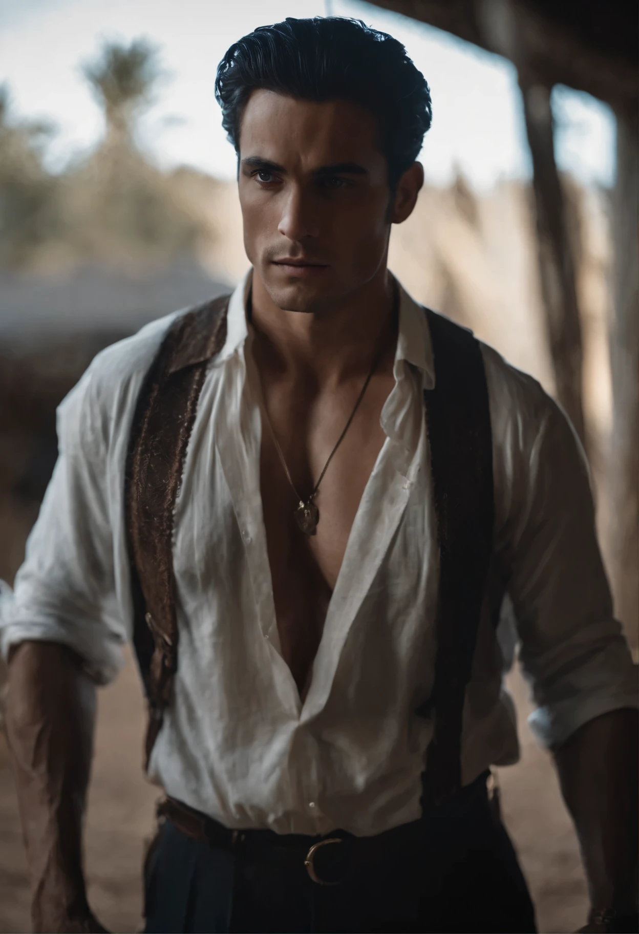 Eloah Kozlov es de origen ruso que mide 2,6 meters tall, thus having a large build with many muscles., He has black hair combed neatly back, es de piel muy blanca casi como si pareciera enfermo, tiene ojos dr color negros con mirada penetrante, cold, como la de una asesino, da mucho miedo. But in general he has very cute and masculine features on his face that every woman would fall in love with., What's more, it could be described as a God.