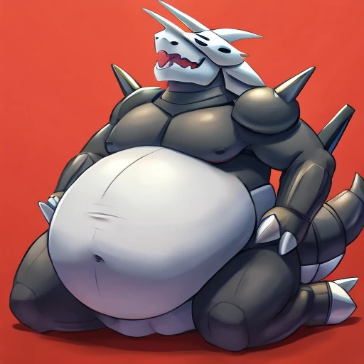 Pokemon aggron, vore, squirming belly, obese bulging belly, gurgle, hands on belly,  