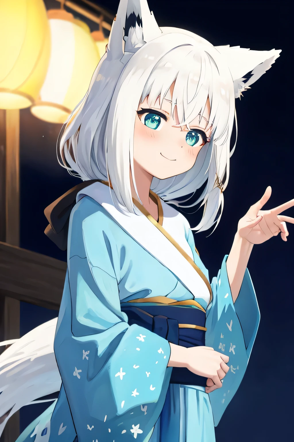 highest quality、smile、Fox ears、kimono、night、Festivals