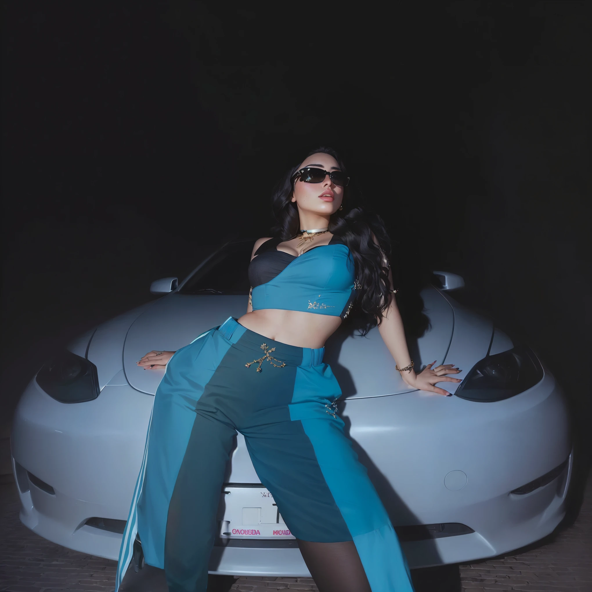 Mujer arafed apoyada en un coche deportivo en un aparcamiento., charli xcx, bella poarch, doja cat, ava max, card b, Dua Lipa, sentada en su auto, video musical, inspirado en Zhu Da, Gemma Chen, basia tran, shaxi, official video musical, 🤬 🤮 💕 🎀, Pose elegante