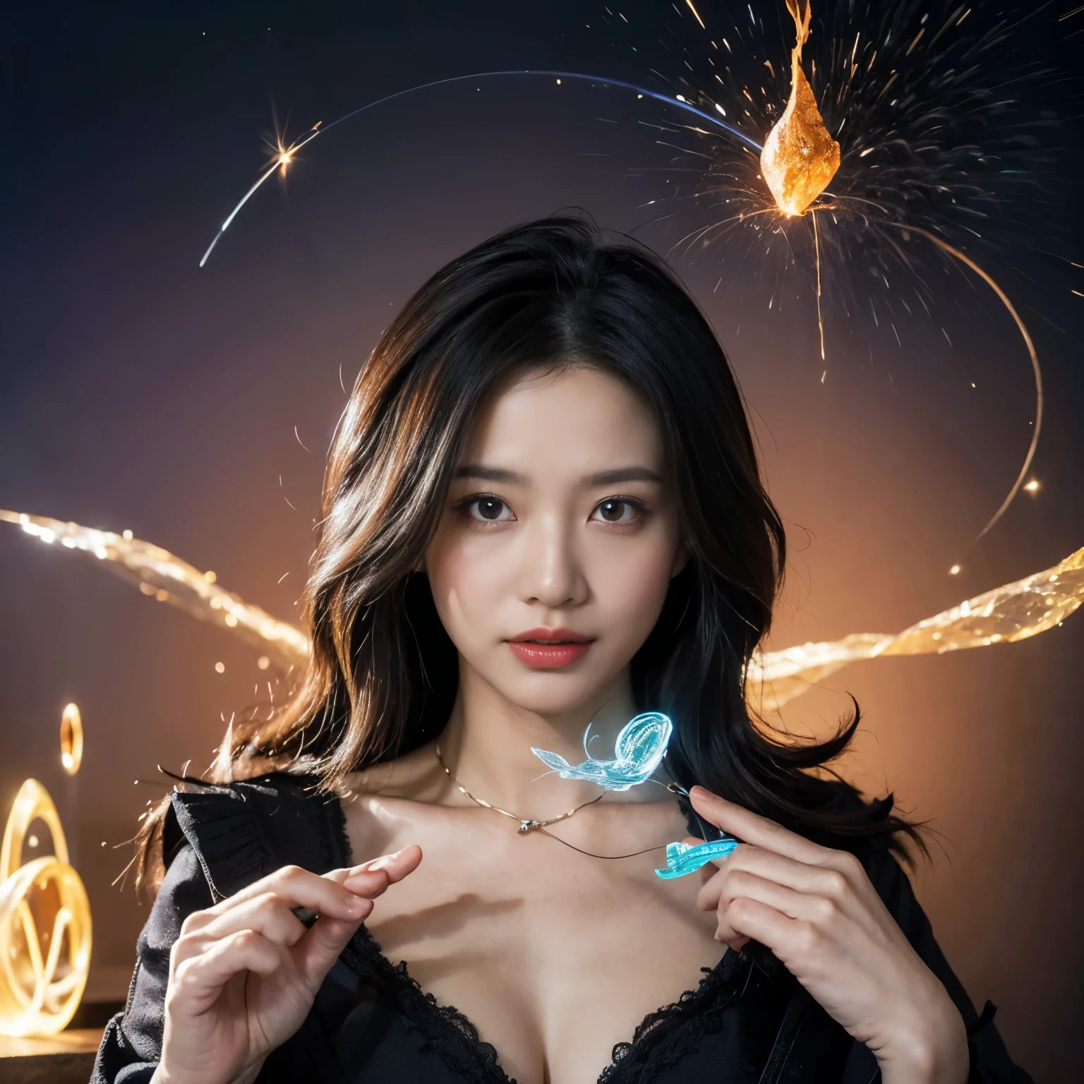 一人のlikeく非常に美しい女性、Beautiful Face、Ideal proportions、Big Breasts(Big Breasts:1.1)、Powerful sorceress、Legendary magician、like々Beautiful appearance、SF、Fantasy、A fusion of advanced technology and magic、Future and Tradition、Stylish clothing that combines tradition and innovation、(Cast powerful spells and enchantments:1.37)、 (highest quality、4k、8k、High resolution、masterpiece:1.2)、Super detailed、(Real、Photorealistic、Photorealistic:1.37)、HDR、UHD、Professional Lighting、Bright colors、Sharp focus、Breathtaking scenic backdrop、Magical Aura、Glowing energy、Captivating Sparks、Swirling particles、High-tech magic wand、Glowing Rune、Intense visual effects、Otherworldly atmosphere、Ethereal beauty,tooimage