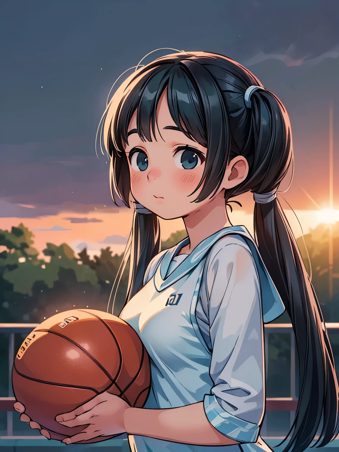 (masterpiece、highest quality、highest quality、Official Art、Beautiful and beautiful:1.2)、(One girl:1.3)Hatsune Miku、Twin tails,Big Breasts,8k, highest quality, masterpiece: 1.2), (Realistic, Realistic: 1.37), Very detailed, highest quality, Ultra-high resolution, Professional Lighting, Photon Mapping, Radio City, Physically Based Rendering, Cinema Lighting , Basketball court, Depth of written boundary, concentrated, Light of the sun, Good composition, (Bokeh: 1.2), 1 girl, (whole body), (Mouth closed), Beautiful Eyes, Pause, narrow, Basketball Uniforms, Black Hair , Messy Hair, Long hair blowing in the wind,(Ulzzang-6500:1.2) Mix 4, Hello, Large Breasts, A little sexy outfit