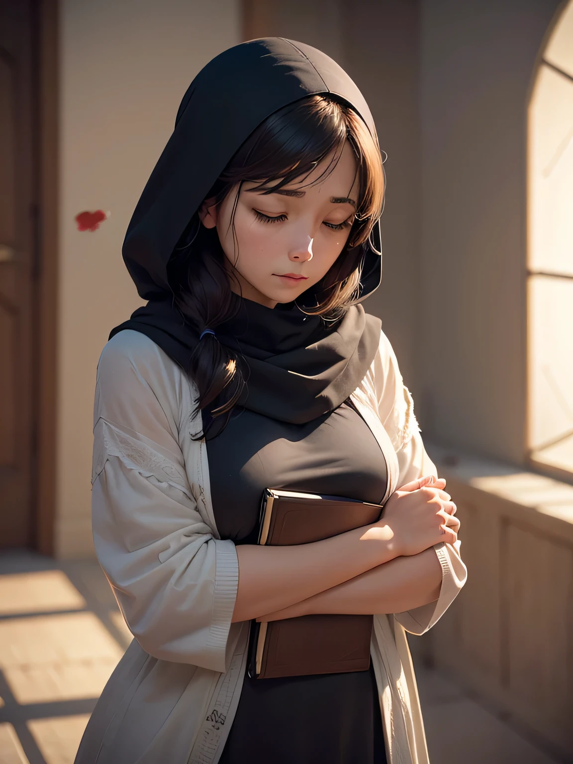 in a time of conflict and separation, a person turns to prayer, feeling lost and alone. in a moment of stillness, she feels a deep sense of peace and acceptance, as if enveloped in an invisible embrace. Realizing God's love in her life, she finds the strength to forgive and seek reconciliation with those around her.