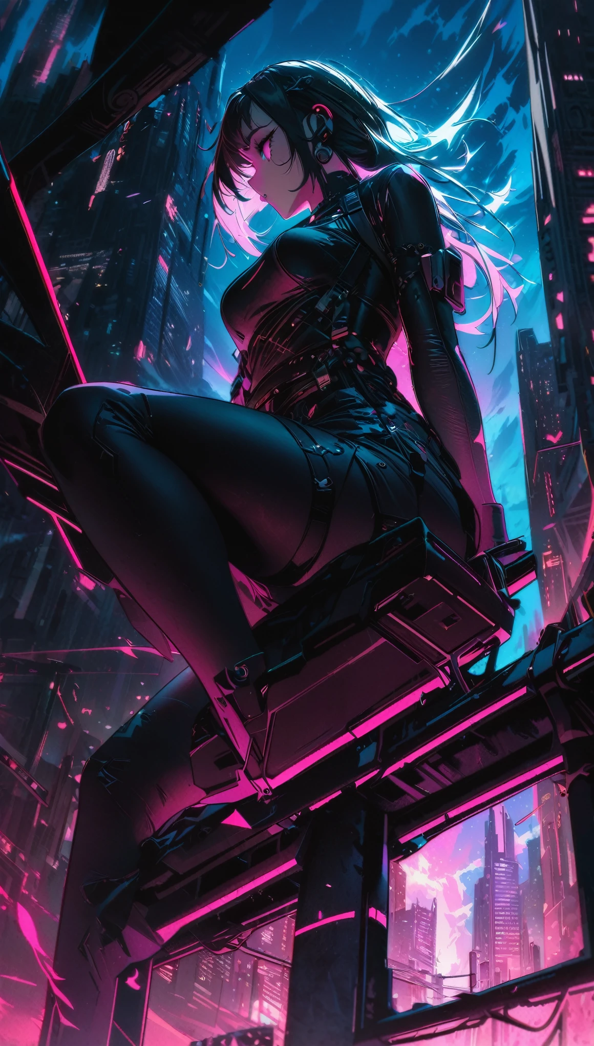 cyberpunk mirror backgrounf for photo, don't change girl