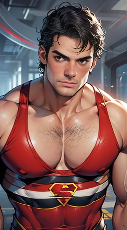 1 man, solo, Henry Cavill as Superman, 40s year old, all blue and red details suit, bare hands, big red S symbol on the chest, red cape, strain of hair covering forehead, short cut hair, tidy hair, tall, manly, hunk body, muscular, wide shoulder, straight face, black hair, best quality, high resolution:1.2, masterpiece, raw photo, dark background, detailed suit, detailed face, upper body shot, crossed arms, runic scene in the background Experiment with portraying the dynamic nature of emotions. Use swirling, flowing, or kinetic brushwork to depict the movement of emotions within the portrait. shutterstock, herry cavill, portrait of henry cavill, henry cavill!!!, henry cavill, superman, superman pose, Showcase the model in a dynamic, action-oriented pose that exudes energy and movement. Experiment with dramatic angles and perspectives.