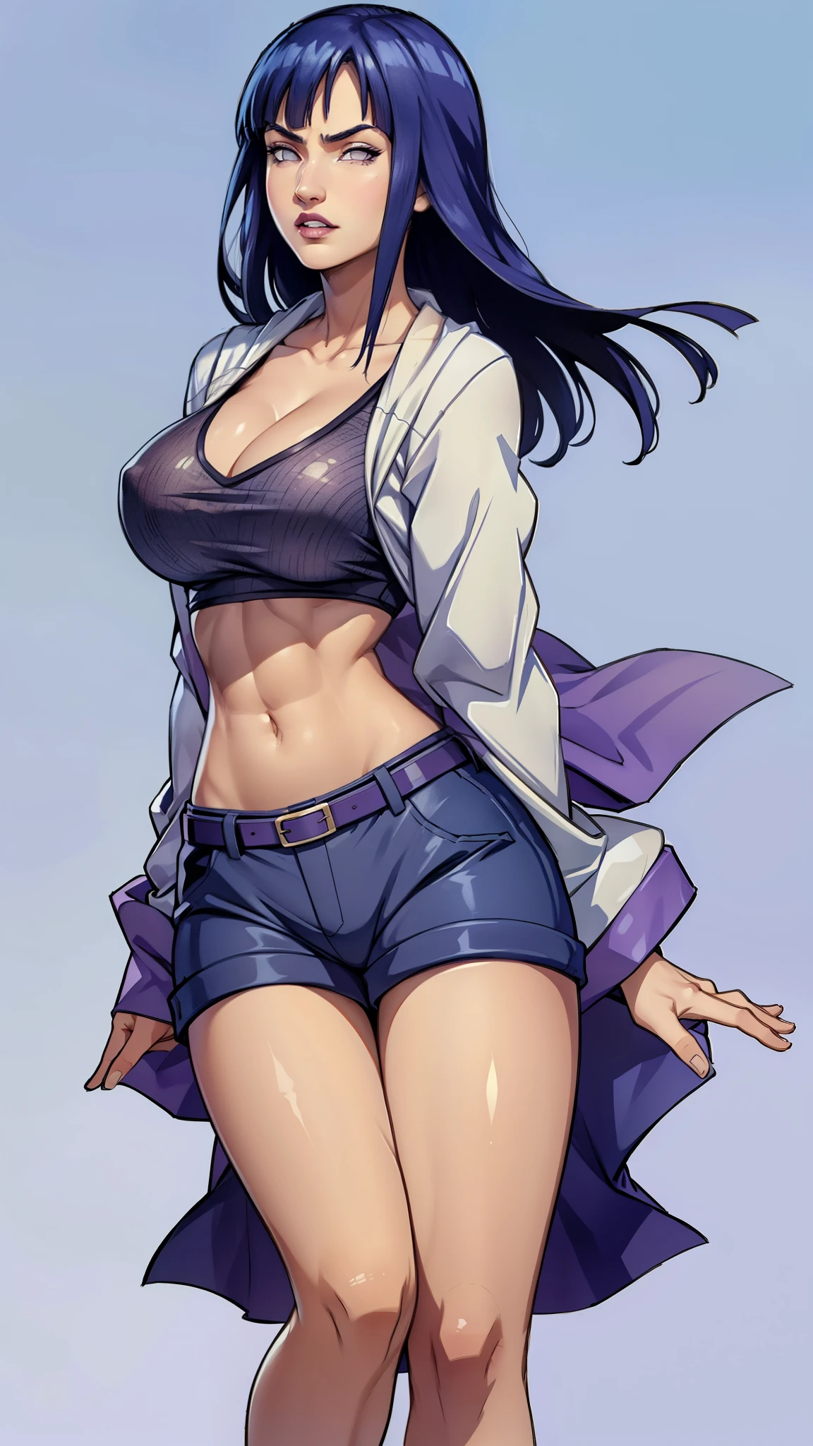 Hinata Hyuga, Anos 90, Moda Hip Hop, suburb, brooklyn 1993, Extremamente Realista, muito linda, sexy, bunda Grande, pernas grossas, usando um short curto, bunda empinada, estilo Hip Hop, anos 90, extremamente bonita