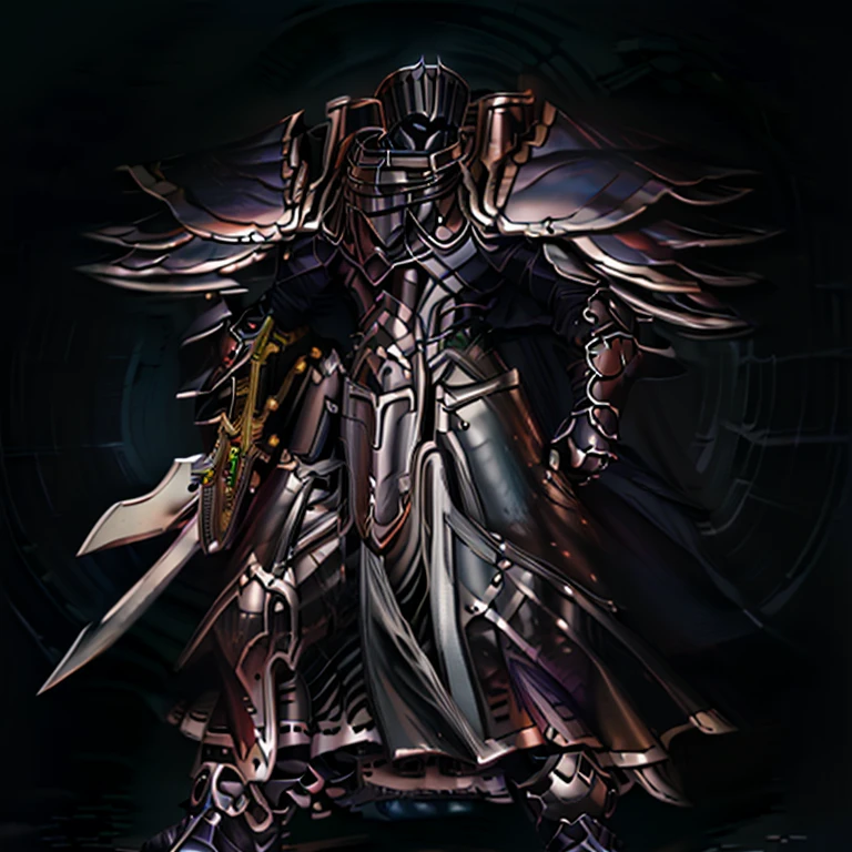 (masterpiece, best quality, detailed:1.2) BlackKnight_fe, Armor, Cape, Helmet, Sword, shield, The cloak is black color, polished armor, armor is shiny, castle, Heroic pose, sitting on the throne, whole body shines like metal. has a huge sword and shield. wearing a dark bodysuit underneath, black bodysuit,

