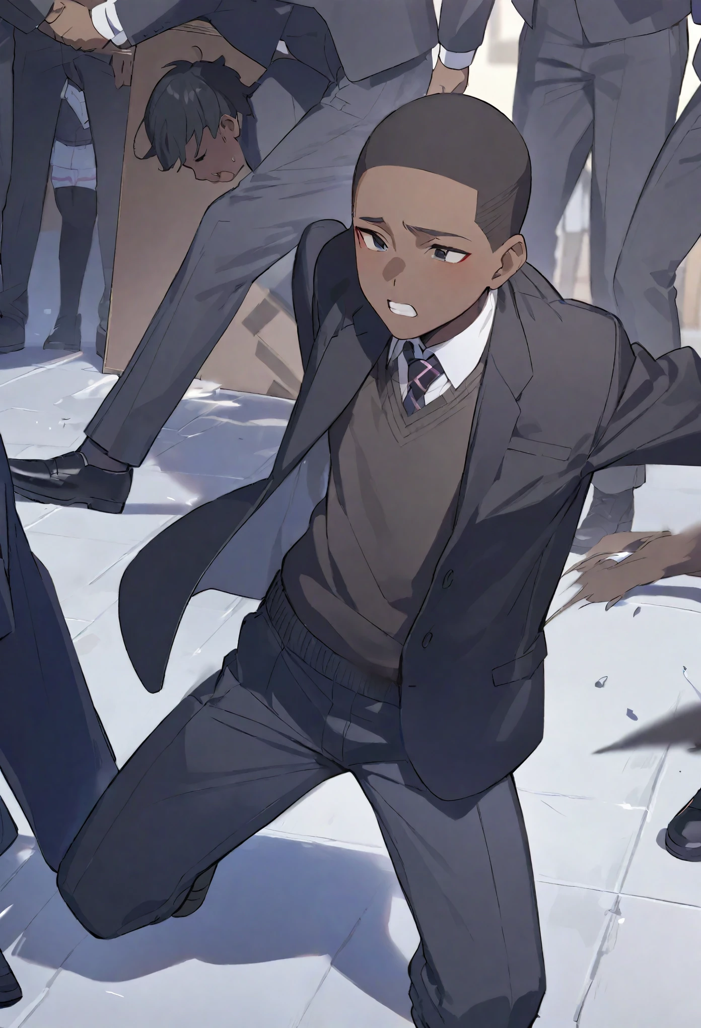 Black boy suffering bullying from his peers for being black,his classmates hit him and throw him to the ground just for being BLACK