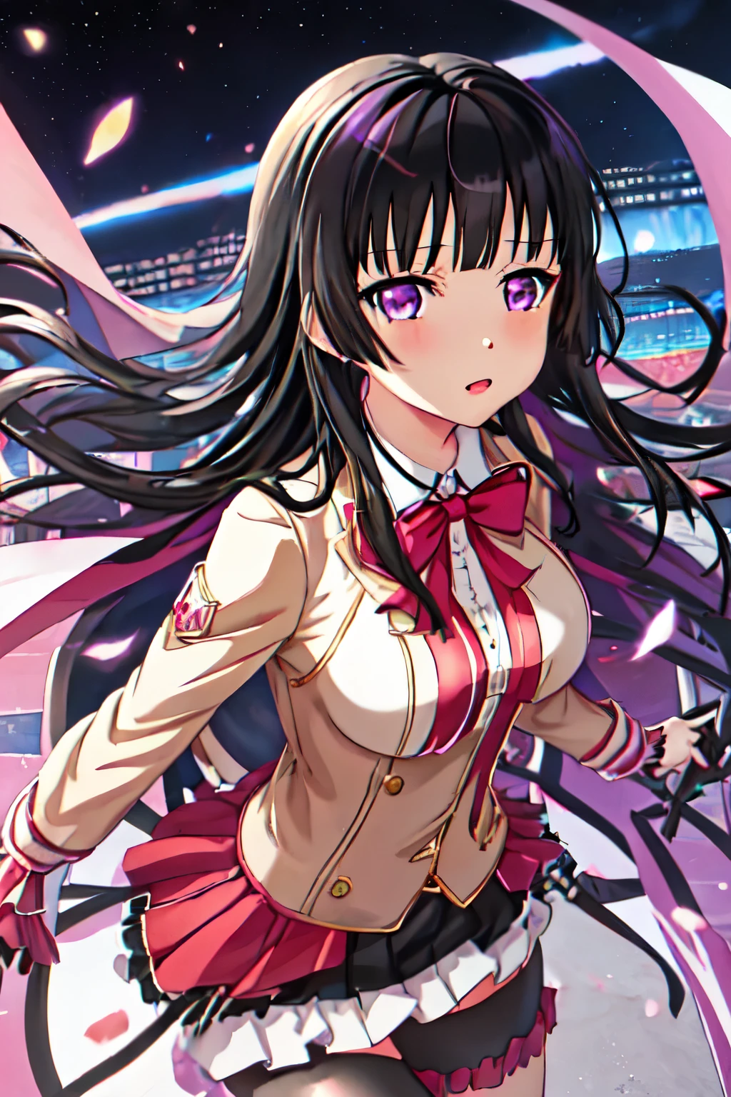 blunt_bangs, shirokane_rinko_bangdream, black_hair, bangs, purple_eyes, long_hair, breasts, Kirito, black hair, 1boy, girl&boy