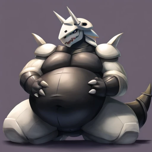 Pokemon aggron ,vore, squirming, bulging belly,  content expression 