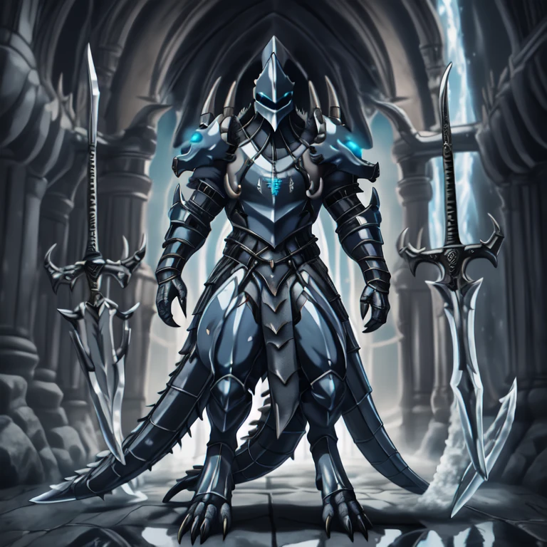 (masterpiece, best quality, detailed:1.2)
detailed full body, solo, at night, platinum_dragon_lord_armor, knight male dragon, horns, helmet, glowing blue eyes, tail, digitigrade feet, 
glowing blue eyes, tail, melee weapon, weapon, armor, plate armor, sword, floating weapon, knight, clothing, helmet, detailed background, midair, white fur, claws, full body, dragon pauldron, front view,