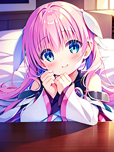 ((Tabletop)), ((highest quality)), (Very detailed), Anime Style, On the bed, cute, One Girl, alone, ((Beautiful Eyes))0, smile