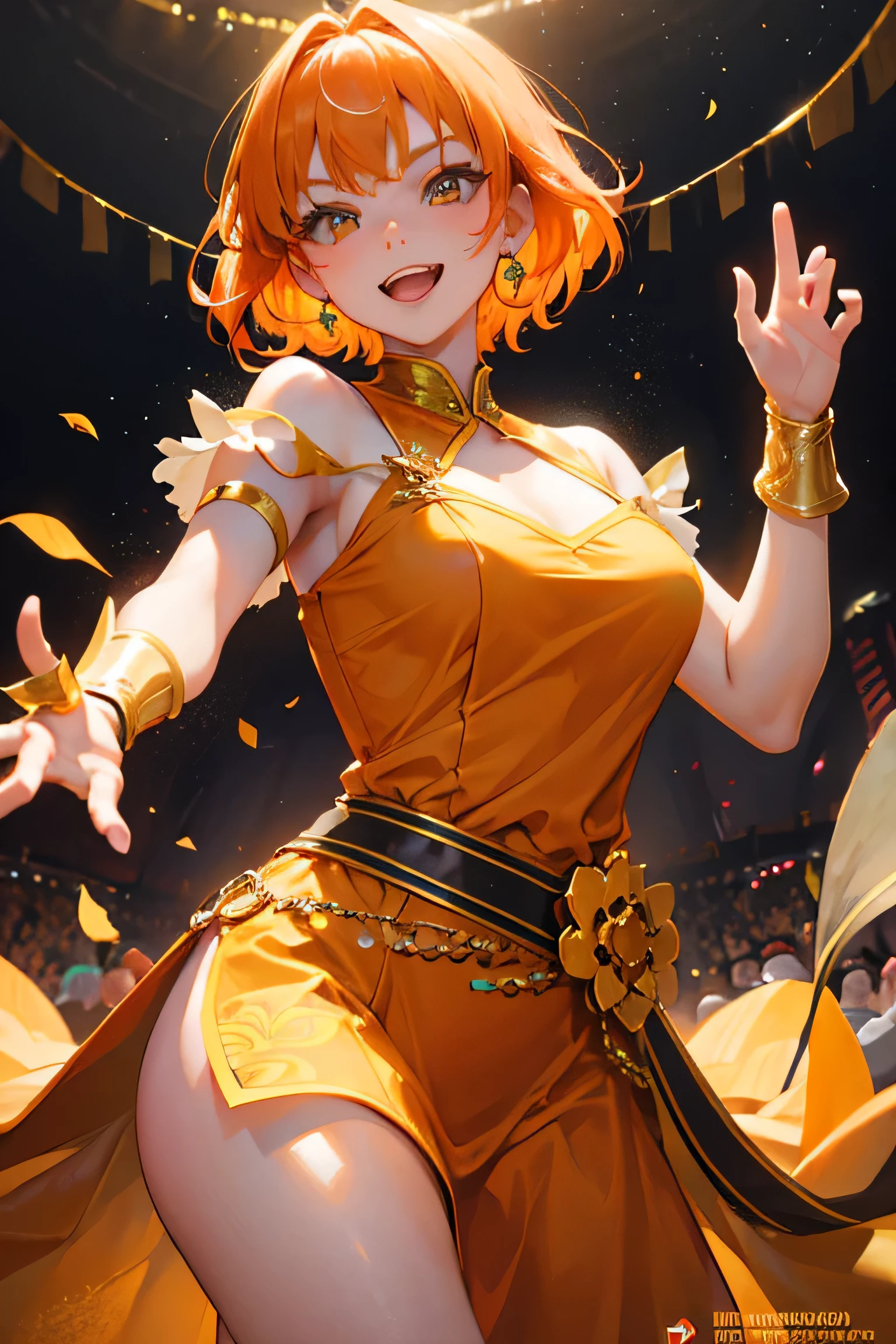 masterpiece, (photorealistic:1.5), best quality, beautiful lighting, real life, nami \(one piece\), 1girl, architecture, cherry blossoms, east asian architecture, falling petals, gold, japanese clothes, nude, log pose, long hair, looking at viewer, open mouth, orange hair, petals, shoulder tattoo, solo, tattoo, teeth, upper teeth only , intricate, high detail, sharp focus, dramatic, beautiful girl , (RAW photo, 8k uhd, film grain), caustics, subsurface scattering, reflections, vaginal sex