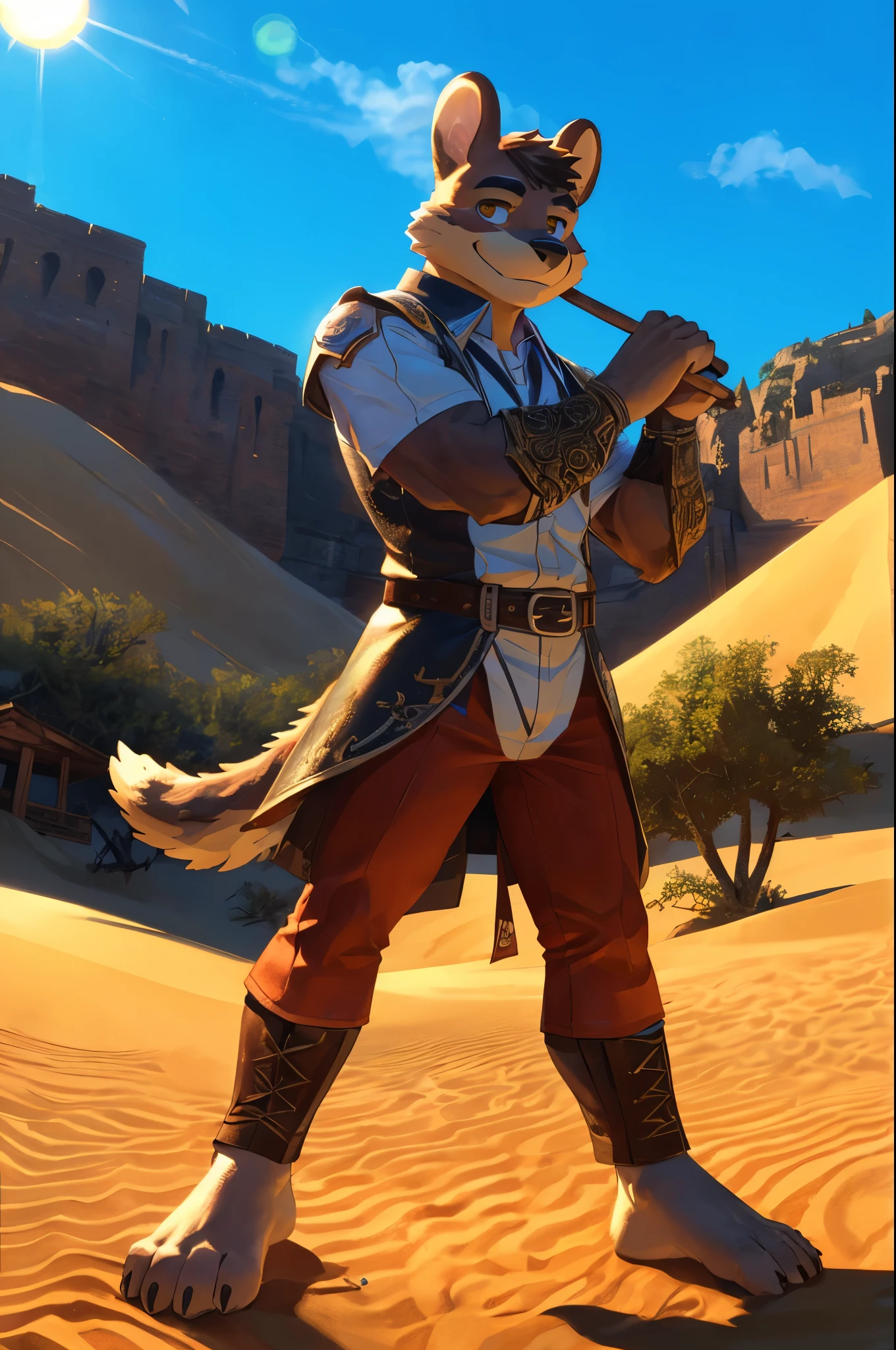 (((Barefoot furry character, full body, cinematic setting, furry male, plantigrade)))
Dream on, little Broomstick Cowboy
Of rocket ships and Mars
Of sunny days and Willie Mays
And chocolate candy bars
Dream on, little Broomstick Cowboy
Dream while you can
Of big green frogs and puppy dogs
And castles in the sand
BREAK, nice soles, detailed background, 8K, (masterpiece:1.5), intricate details, highly detailed, extreme detail, octane render, fine art, best quality, highres, (detailed face:1.5), ((full_body)), UHD, (((perfect hands))), low light