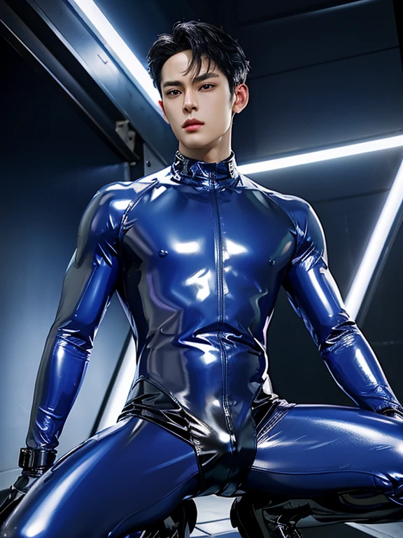 shinji,Trapped in a swamp,mud ground,Swamp traps,full bodyesbian,Sunny and handsome,Muscular body,large muscle,fully body photo,One-piece latex garment,latex shiny, latex legwear,latex glove,Shin Evangelion,Put it on the combat base,Blue tight combat suit,Latex Combat Suit,Wear latex clothing, Wearing a blue skinny suit, Smooth pink skin, Wearing latex, shiny plastic, shiny metallic glossy skin, Sparkly Colors, latex outfit, chrome bodysuit, cyberpunk glossy latex suit, Shiny, futuristic glossy latex suit, mingyu seventeen