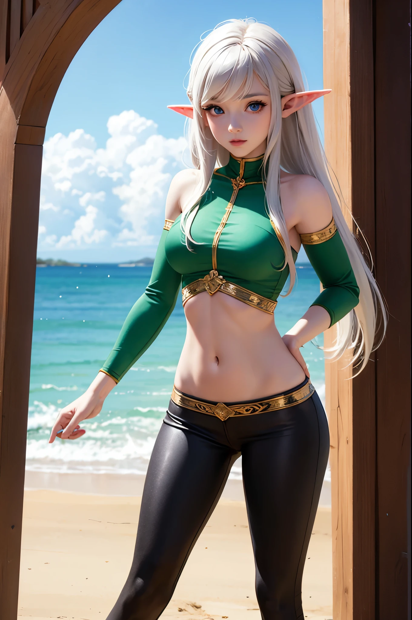 full body, elf girl, midriff