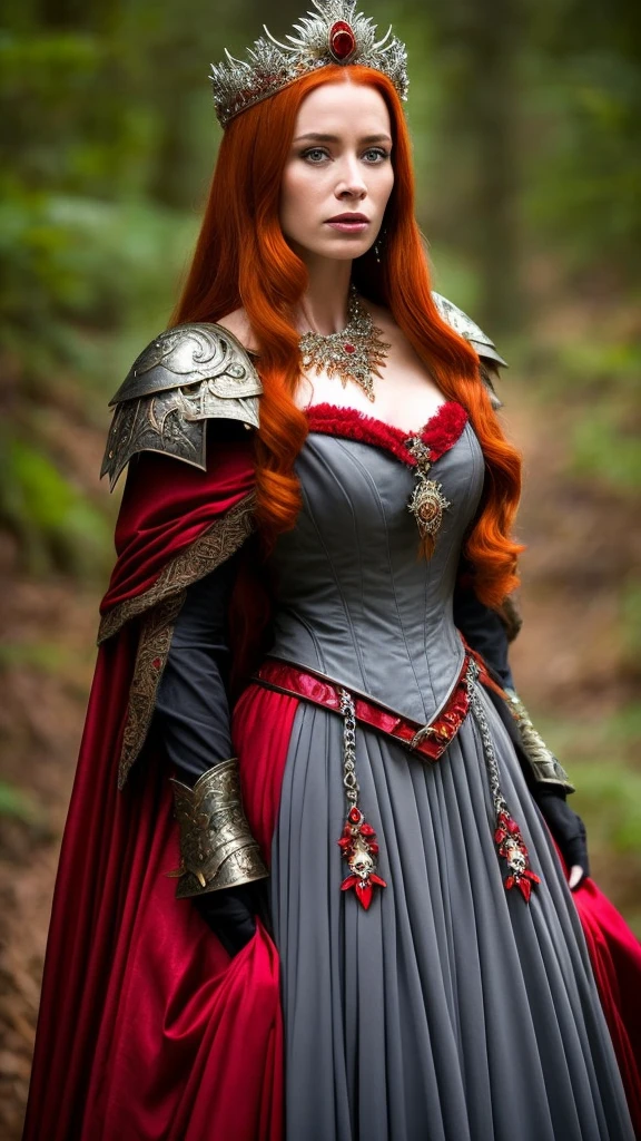 (solo), (best quality:1.4), a close up of a woman with red hair wearing a crown, beautiful vampire female queen, the red queen, by Elena Guro, redhead queen in [heavy red armor], diablo 4 queen, portrait of emily blunt as queen, wearing crown, in style of anne stokes, by Nikita Veprikov, queen of the forest, red haired goddess, as a medieval fantasy character, (:dress of grey graphite color:1.3)