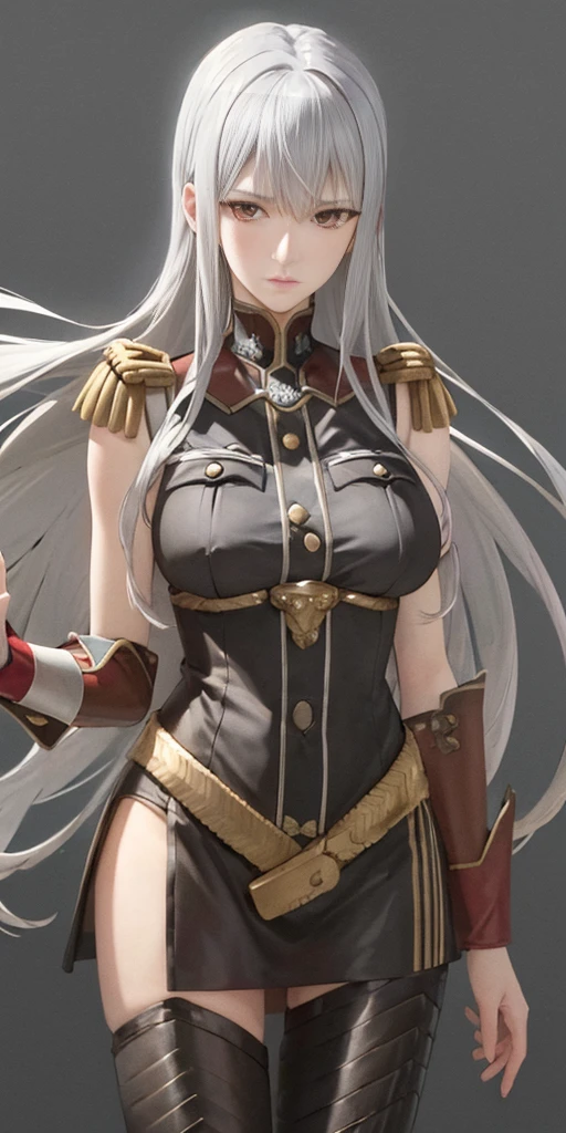 (masterpiece, 4K, best quality:1.2) (Selvaria Bles (Valkyria Chronicles) LoRA) grey background