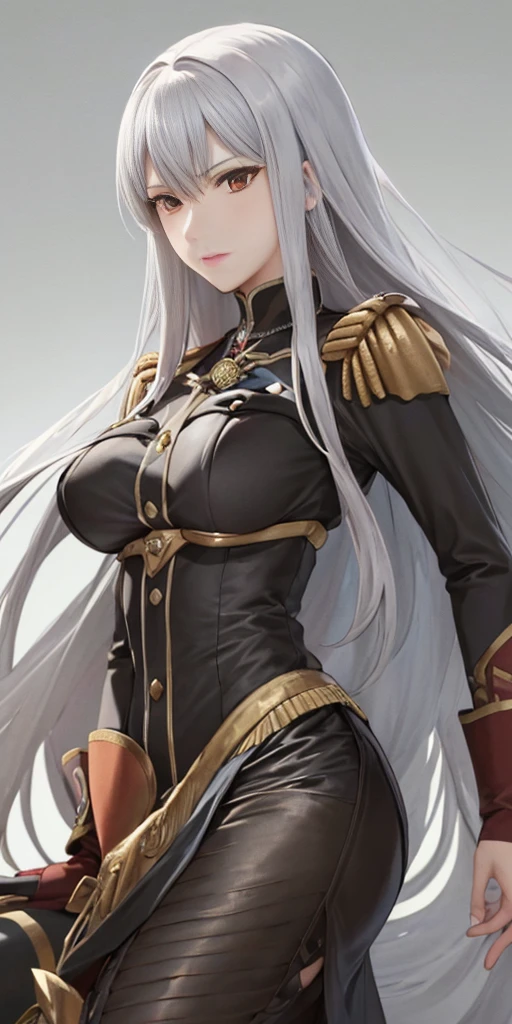 (masterpiece, 4K, best quality:1.2) (Selvaria Bles (Valkyria Chronicles) LoRA) grey background