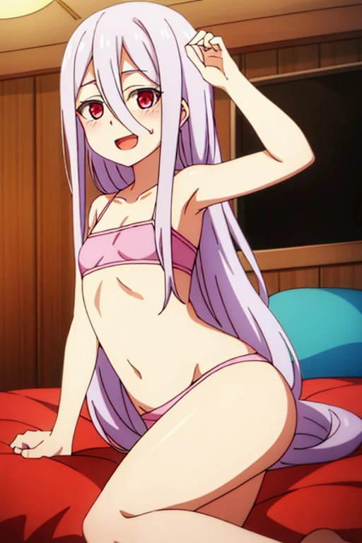 ((highest quality)), ((masterpiece)), (be familiar with), Perfect Face, indoor, Bedroom, Watching the audience,
One woman, Bai Zhi,
Open Mouth, Ecstatic expression, blush, smile,
Small breasts, Flat Chest, Young Girl, , , Girl,
Long Hair, Long Hair,
Leg spread,