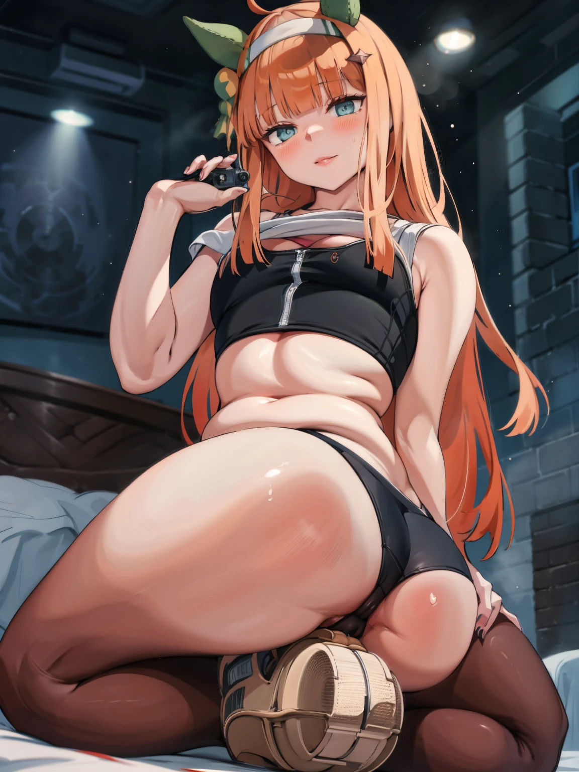 Maid clothes、Plump thighs、Best image quality、High resolution、masterpiece、super high quality、Spread your legs、Ass Shooting、Grey bra、Grey panties、Fullback panties、とてもBig Ass、The buttocks are too big、Low - Angle、Blushing、4K quality、Thick thighs、Big Ass、Wearing black knee socks、Pubic hair growth、Shooting from below、Blushed、Big Breasts、Condescending face、You are tempting me、Photo studio、On the bed、Show your ass、Videos Shooting、All fours pose、Multiple video cameras around、There are a lot of spectators around