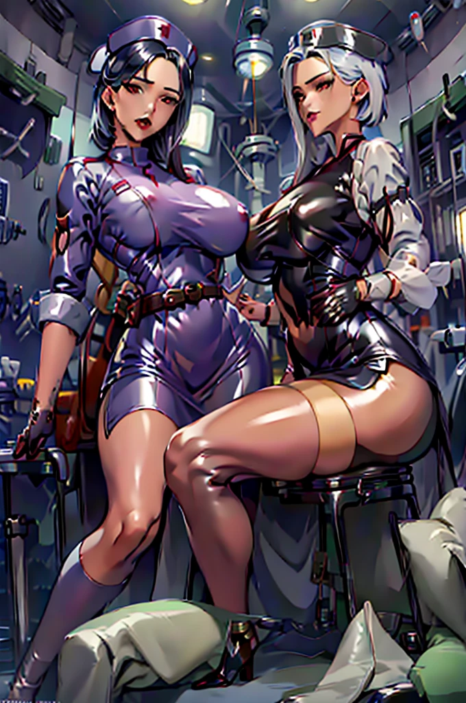 nurse uniform,hospital, latex nurse suit,nurses,busty,elbow gloves,labcoat,black hair woman,white eyes , gigantic ,medical instruments,asian nurse,two nurses,speculum,examination room,oversize ,big ass ,strap on, lay on table ,legs spreaded,giving birth,gyno chair , dentist,Milf,latex,pink uniform