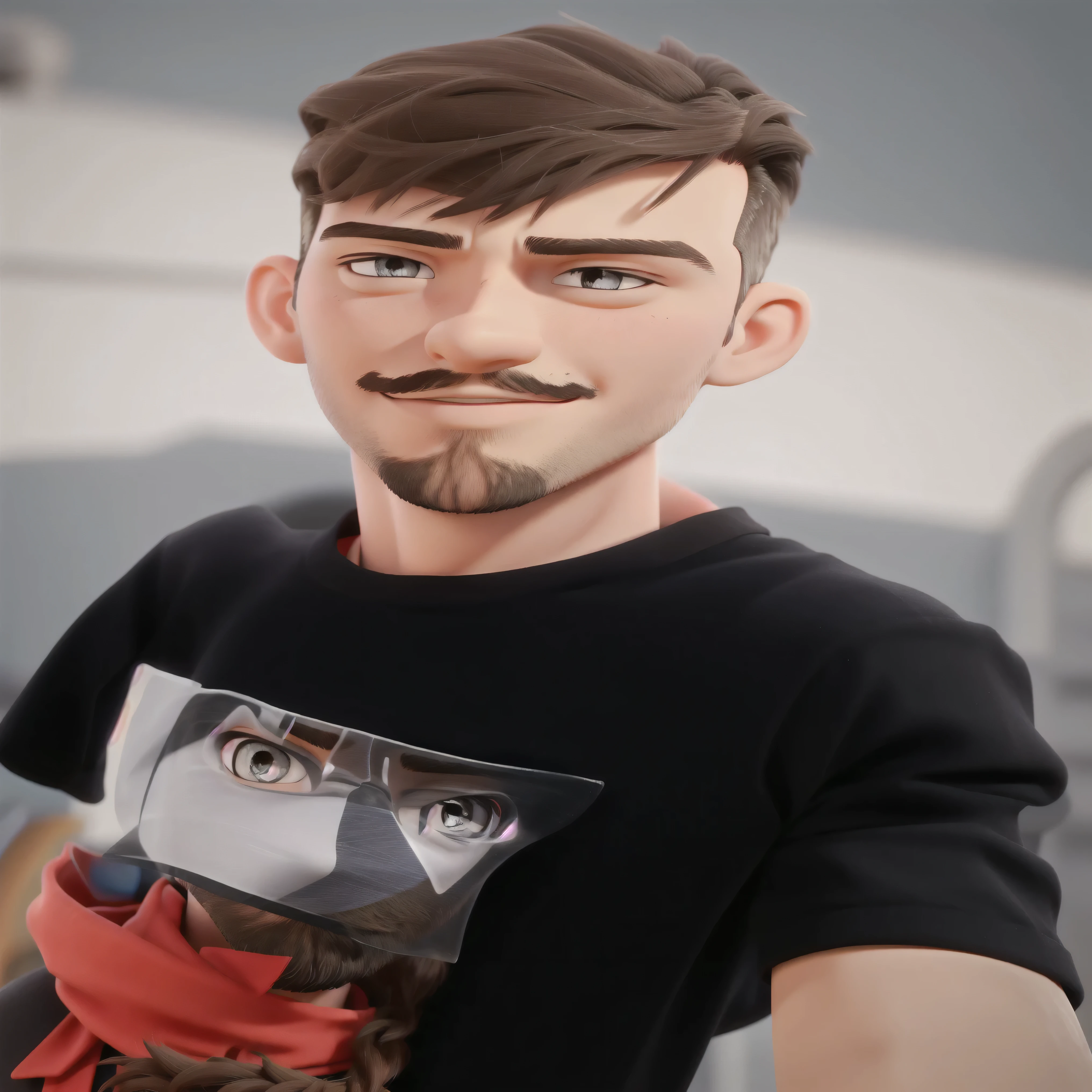A young man, with straight hair falling on his forehead, with a beard, black shirt, fair skin
