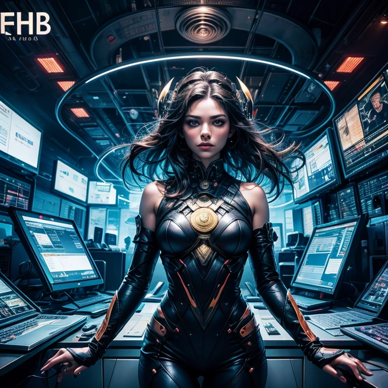 En un mundo digital futurista, Cryptocurrency has established itself as the main form of financial transaction. The female character Etherius is a cryptographic entity that manifests as a humanoid being with a body filled with complex mathematical symbols and patterns... Each Etherius NFT is unique, showing subtle variations in its design that reflect the fluctuations of the cryptocurrency market. Con brillo intenso y colores vibrantes., Etherius epitomizes the digital financial revolution that changed the world forever, Inspiring a promising technological future.  Screens with the obligation of the market that is clear, the logos of cryptocurrencies bnb btc bitcoin are several screens with different changes and fluctuations of the financial market 