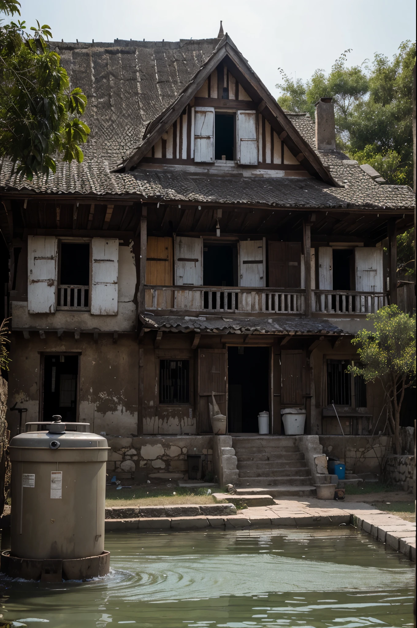 An empty old house at the end village. Epic creepy atmosphere. Saw a glimpse of a women looking for water to drink. He came across a water filter with the inscription 'coway ' on the right of the water filter