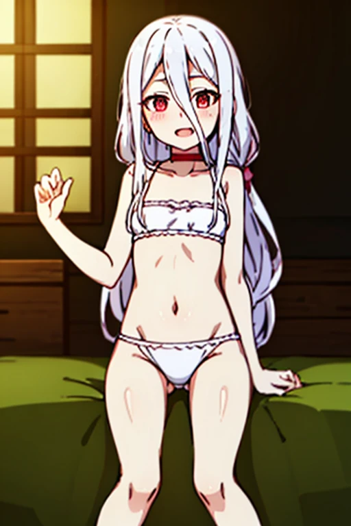 ((highest quality)), ((masterpiece)), (be familiar with), Perfect Face, indoor, Bedroom, Watching the audience,
One woman, Bai Zhi,
Open Mouth, Ecstatic expression, blush, smile,
Small breasts, Flat Chest, Young Girl, , , Girl,
Long Hair, Long Hair,
Leg spread,
